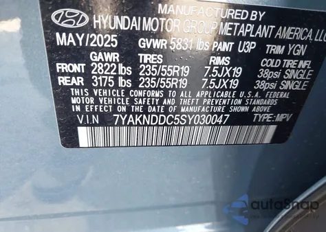 2025 Hyundai Ioniq 5 Sel z USA, uszkodzony, nr VIN 7YAKNDDC5SY030047